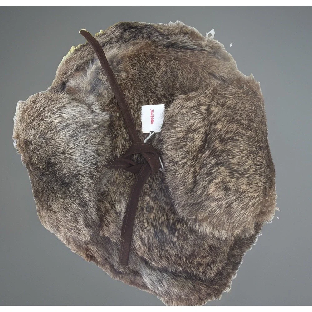 Vintage Natural Brown Rabbit Fur Trapper Hat w/ Ear Flaps Size L